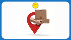 Đồ họa biểu tượng định vị và thùng hàng giao tận nơi minh họa cho cách thức mua hàng